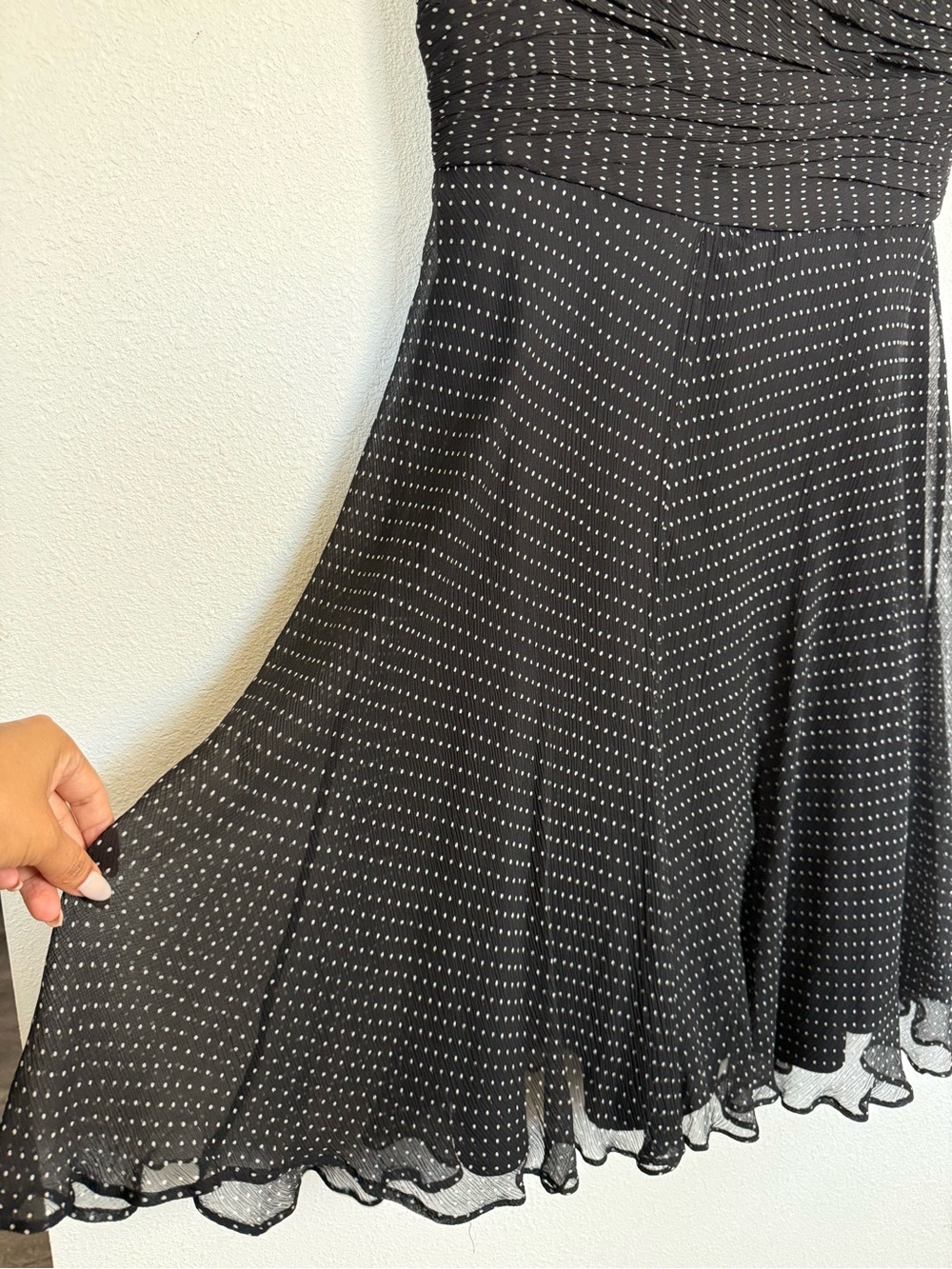 Donna Ricco 100% Silk Polka Dot Fit & Flare Midi Dress Black Size 4 - Picture 3 of 13